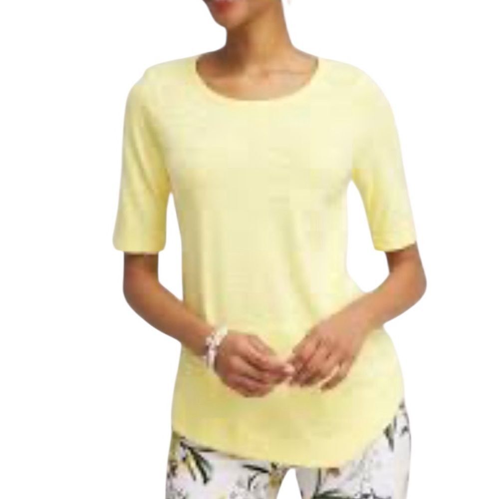 Chico’s lemon yellow asymmetrical elbow sleeve top size large